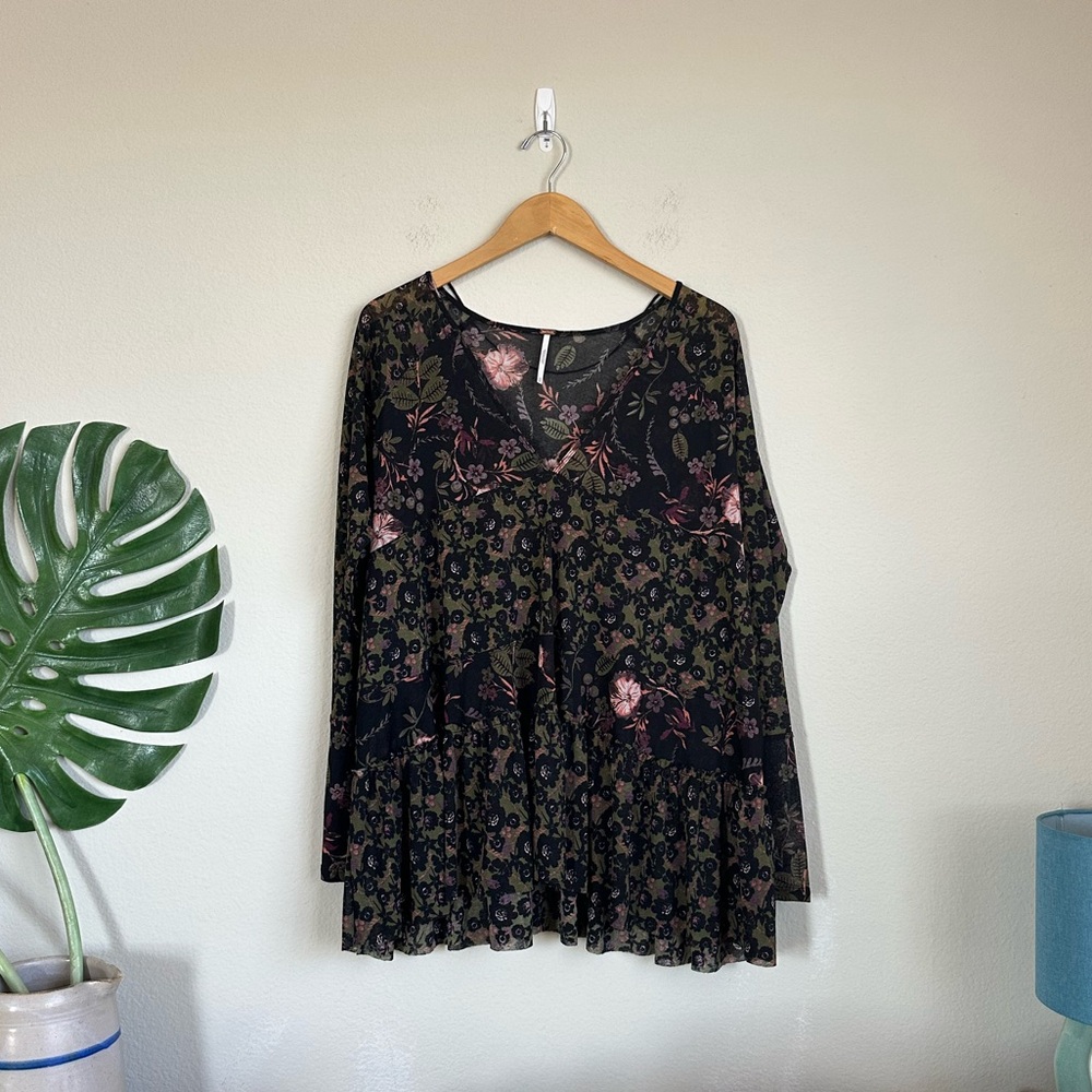 Free People Tiered Floral Mesh Long Sleeve Top - Picture 3 of 12